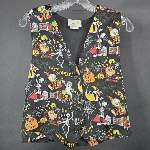 Vintage Looney Tunes Vest Mens One Size L Black Halloween Tweety Taz Bugs 90s